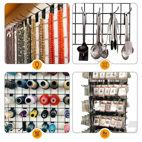 Gridwall Hooks 60 Pcs, 10 Inch Heavy Duty Display Hooks for Grid Wall Panels Accessory Storage (Black)