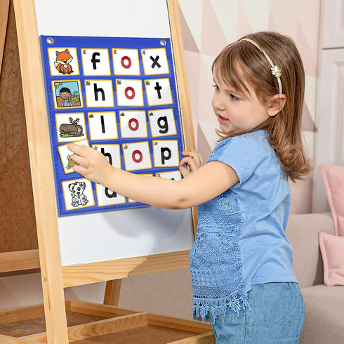 CVC Word Building Pocket Charts with 64 Phonics Flash Cards - Kindergarten Classroom Must Haves for Reading and Spelling