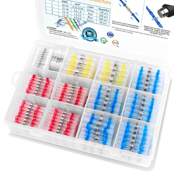 TICONN 600 Pcs Solder Seal Wire Connectors, Heat Shrink Butt Connectors, Waterproof and Insulated Electrical Wire