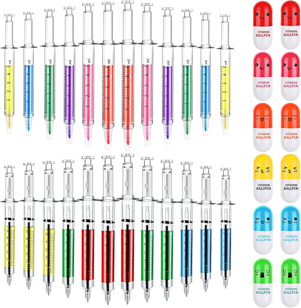 BBTO Syringe Pens, Pill Pens with Syringe Highlighters, Fluorescent Watercolor Needle Pen for Nursing Student Supplies