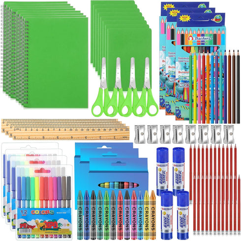 Geyoga 204 Pcs School Supplies for Kids, Bulk Back to School Supply Kit with Notebook, Crayon, Pencil, Scissors, Ruler
