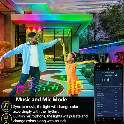 16.4FT Ws2812 IP68 5V RGB+IC LED Strip Lights Outdoor Waterproof, USB Powered, Music Sync Bluetooth APP/RF Remote