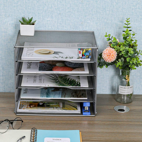 EasyPAG Mesh Office Paper Organizer, 5 Tier Desk Letter Tray File Sorter for Office and Home, Screws Free Design