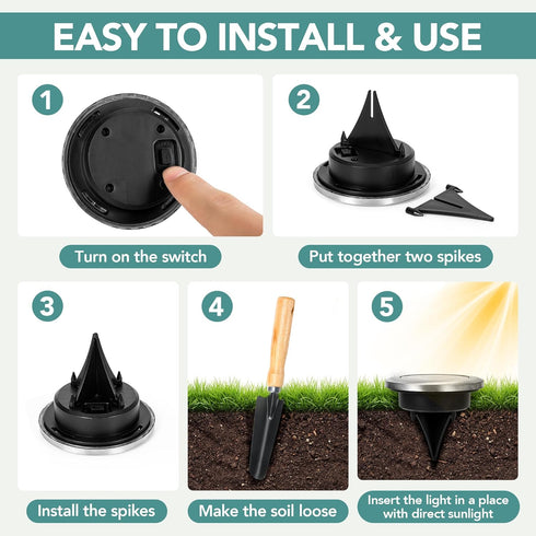 10 Pack SOLPEX Mini Solar Ground Lights, Solar Lights Outdoor Waterproof, Pathway Lights Solar Powered, Solar Garden