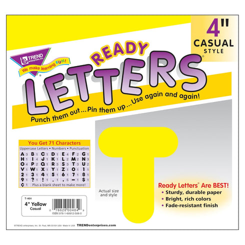 Trend Yellow 4" Casual Uppercase Ready Letters, Bulletin Board Decor, 75 Pieces