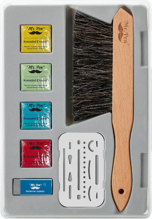 Mr. Pen Art Eraser Set, 7 pcs - Pencil Erasers for Artists, Drawing Erasers, Kneaded Erasers, Drafting Brush