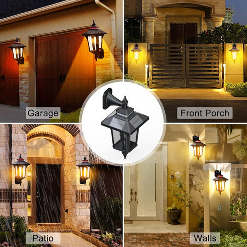 3 2 Solar Wall Lights Outdoor with Lighting Modes & Motion Sensor, Dusk to Dawn LED Wall Lantern Porch Sconce