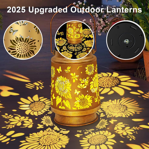 Solar Lanterns Outdoor Waterproof Hanging Solar Lights, Sunflower Garden Decor, Hanging Metal Garden Lights for Yard