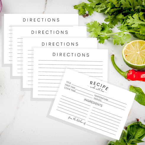 Recipe Instruction Cards: 50 Postcard Size 4 x 6” Index Cards for Kitchen Supplies and Gifts