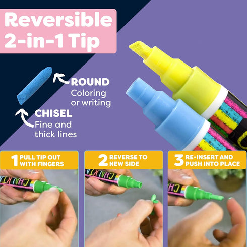 Chalkboard Markers Set of 8 - Washable, Erasable Chalk Ink Dry Erase Pens for School & Glass