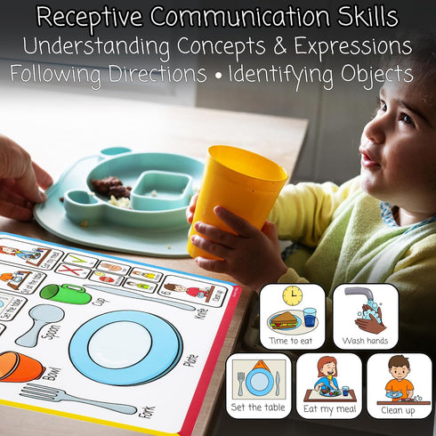 SMARTY MATS (6 Pack) Communication Speech Therapy Placemats for Autism & Non-Verbal Kids Visual Boards, ABA Therapy