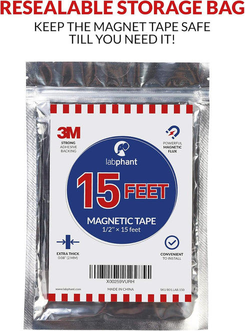 Magnetic Tape Roll, 15 Feet with 3M Strong Adhesive Backing for DIY and Art Projects