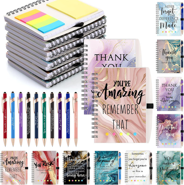 Zhanmai 20 Sets Employee Appreciation Gifts - Marble Sign Inspirational Spiral Notebooks with Motivational Pens