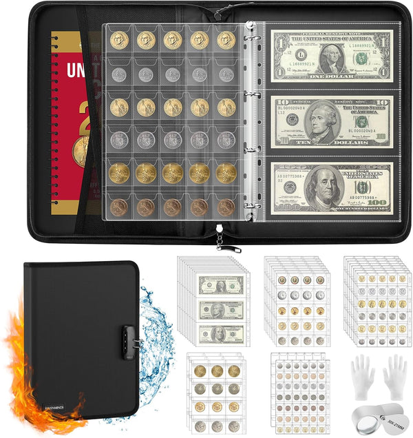 Coin Collection Book with 520 Pockets, Coin Holders, Coin Albums for Collectors, Paper Money Binder Organizer with Lock