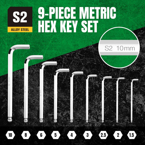 SK 9-Piece Allen Wrench Set, Hex Key Set, Metric Ball End Hex L-Key, S2 Steel