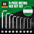 SK 9-Piece Allen Wrench Set, Hex Key Set, Metric Ball End Hex L-Key, S2 Steel