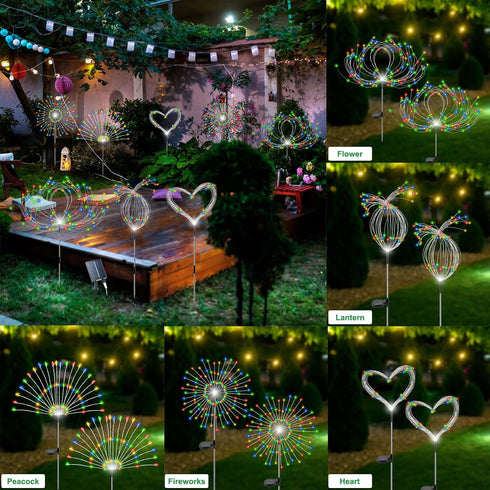 4 Pack 480 8 Solar Garden Lights Outdoor Waterproof, Total LED Solar Starburst Sparkler Lights Decorative with Lighting