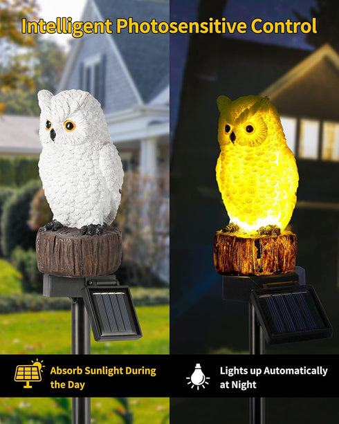 Owl Solar Decorative Garden Stake Lighting, Cute Animal Waterproof Figurine Lights Ornament for Pathway, Patio, Lawn