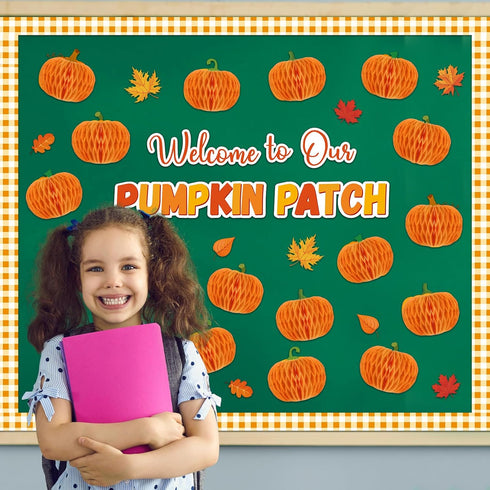 Fall Pumpkin Bulletin Board Set Decorations for Classroom Autumn 3D Thanksgiving Pumpkin Honeycomb Decor