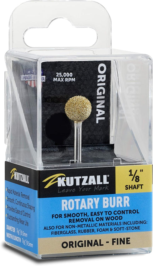 Kutzall Original Sphere Rotary Burr, 1/8" Shaft, Fine - Woodworking Attachment for Dremel