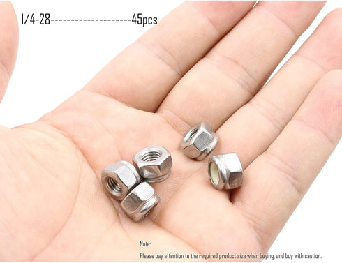 LBY 50pcs 1/4-28 304 Lock Nuts, Nylon Insert Hex Lock Nuts, Stainless Steel (Silver)