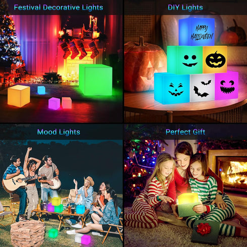 7-inch 16 IP65 Dimming LOFTEK LED Cube Lights, Rechargeable RGB Colors Tesseract Cube, Cordless with Remote Control