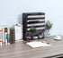 EasyPAG 5 Slot Wall Hanging File Organizer - Vertical Office Desk / Wall Mounted Paper Holder with Bottom Tray, Black