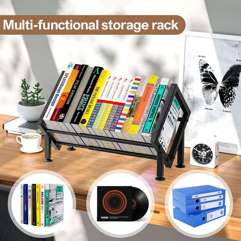 Adjustable Desktop Bookshelf for Desk Book Organizer, Tilting Tabletop Bookshelf in Office Home/Bedroom, Vinyl Record