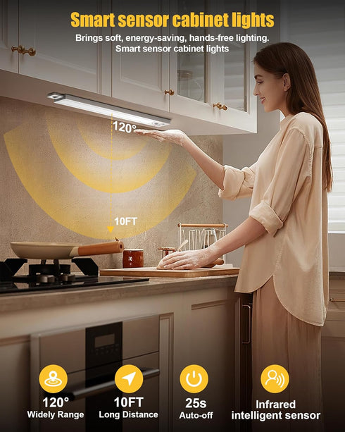 12 Inch 5CCT 2-Pack) Under Cabinet Motion Sensor Lighting - Wireless Under Cabinet Lighting, Rechargeable with Magnetic