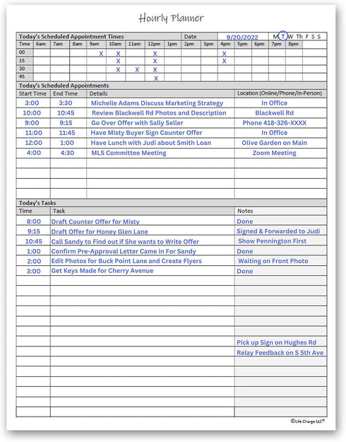 Hourly Planner Notepad, 50 Page Planning Pad w/Appointment Time Block, 8.5 X 11, A4 Sheets for Office Work Schedule