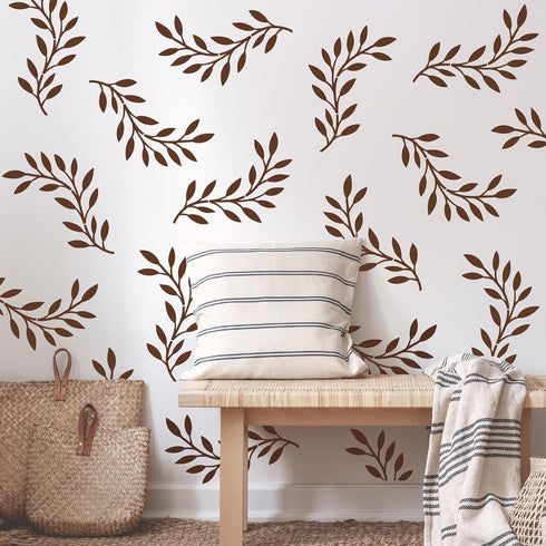 Vine Olive Branch Leaf Wall Stencils for Painting, Reusable Decorative Botanical Template for Wall Art