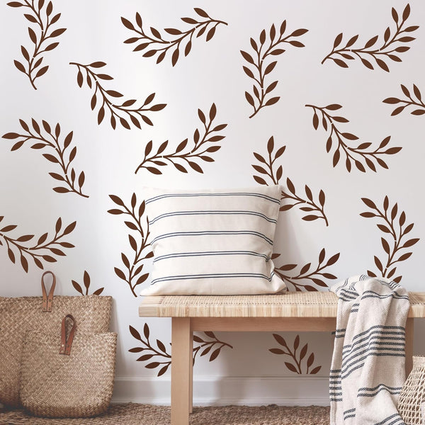 Vine Olive Branch Leaf Wall Stencils for Painting, Reusable Decorative Botanical Template for Wall Art