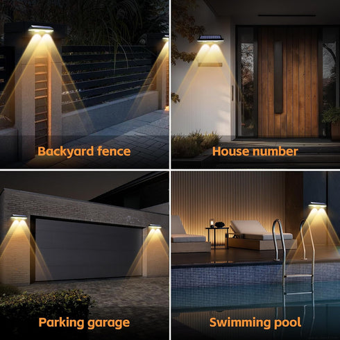 3Lighting 500mAhBattery,Solar lP65 Balcony(4-Pack) Solar Fence Lights Outdoor, Waterproof LED, Modes