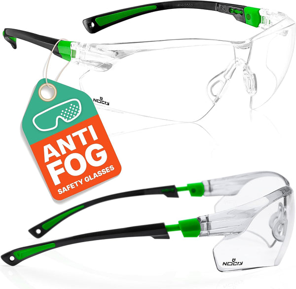 NoCry Clear Safety Glasses for Men and Women Anti-Fog, Scratch Resistant, Adjustable Temples, Certified ANSI Z87