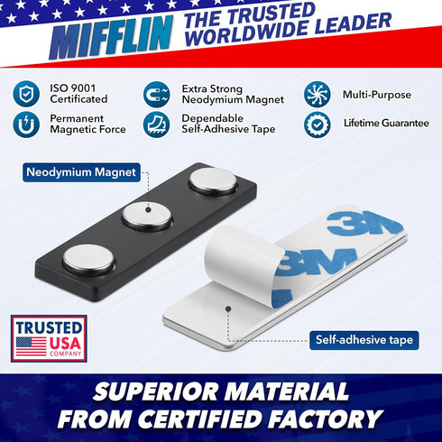 Mifflin-USA Name Tag Magnets - 24 Pack, 1.75 x 0.5 Inches, Premium ID Badge Holder with Strong Neodymium Magnets