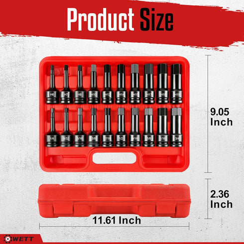 1/2" Set, 20 Set, Set, (1/4" 3/4", 6-19mm) WETT Drive Master Impact Hex Bit Piece Hex Driver Socket Allen Bit Socket