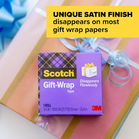 6 3/4 1000 Scotch Gift Wrap Tape with Desktop Dispenser, Rolls of in x in Each, Includes Desktop Tape Dispenser