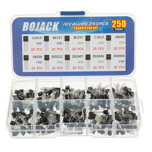 BOJACK 250 Pcs A1015 BC327 BC337 C1815 S8050 S8550 Transistors Assortment Kit, 10 Values