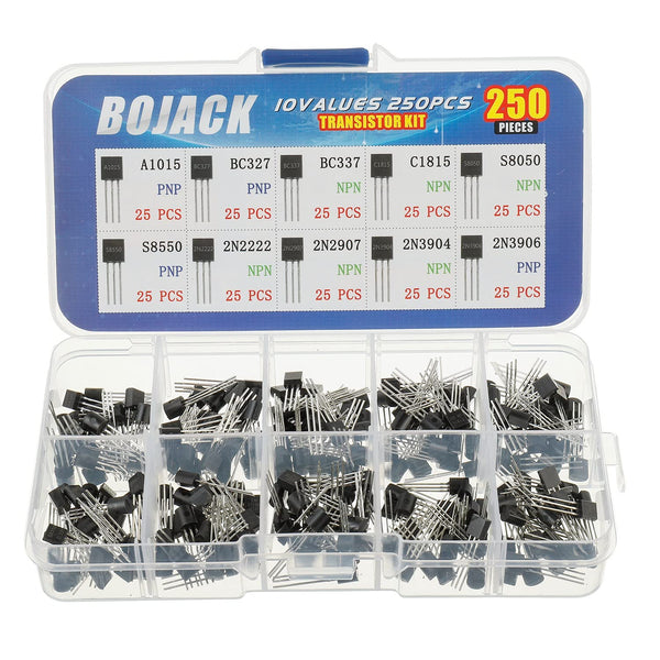 BOJACK 250 Pcs A1015 BC327 BC337 C1815 S8050 S8550 Transistors Assortment Kit, 10 Values