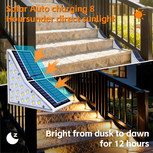 IP65 1200mAh,19 Terrace,3000k Art(6Pack) Solar Stair Lights Outdoor, Waterproof Solar Outdoor Lighting, LED,Outdoor