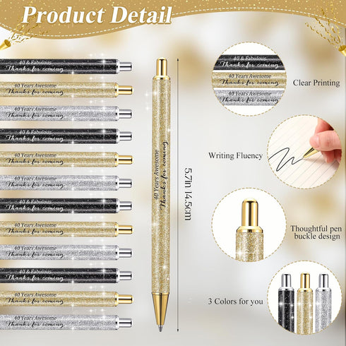 Feifeiya 24 Set 40th Birthday Party Favor for Guests Anniversary Appreciation Gifts Birthday Glitter Ballpoint Pen