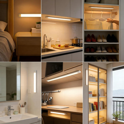 2 Pack, 12" 3 Dimmable 1800 Magnetic Under Cabinet lighting Rechargeable - Color LED, Ultra Slim Battery Powered Motion