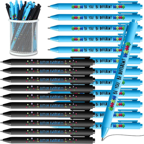 Jetec 100 Pcs Autism Awareness Pens Bulk, Inspirational Retractable Ballpoint Pens for Mental Health Classroom Office
