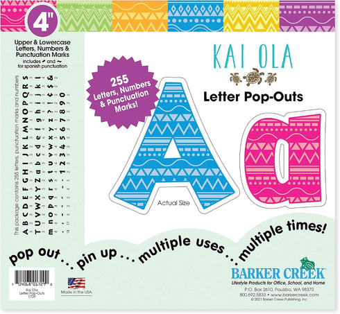 Barker Creek Letter Pop-Outs, 4" Kai Ola Sea Life Multicolor Designer Letters for Bulletin Boards and Displays