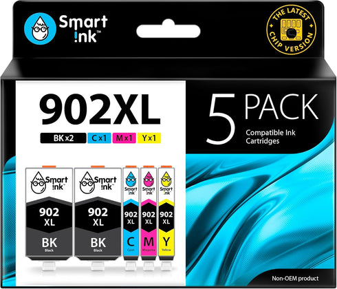 Smart Ink Compatible Ink Cartridge Replacement for HP 902 XL 902XL (2 Black XL & C/M/Y XL 5 Combo Pack) for Officejet