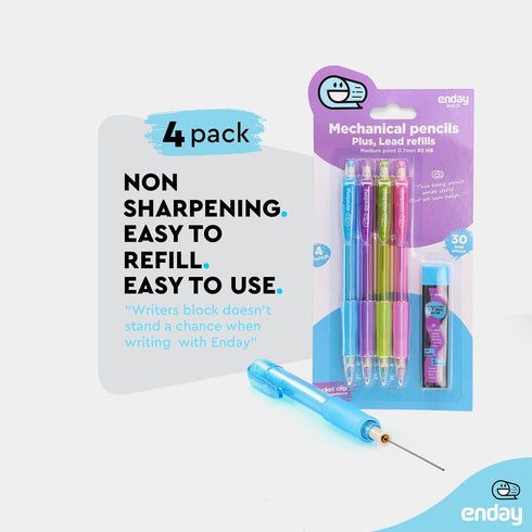 Enday Mechanical Pencils 0.7 mm #2 HB Lead Pencil with Dark Lead, Durable Eraser Refills, 4 Pencils for School, Home,