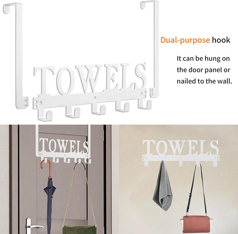 Kuhome Towel Hooks Over The Door Hooks Hangers Wall Mount Towel Rack Towel Holder for Bathroom, Storage Coat Hooks for Home Decor Metal Organizer for Towel Clothes Bag Robe(White) by Kuhome