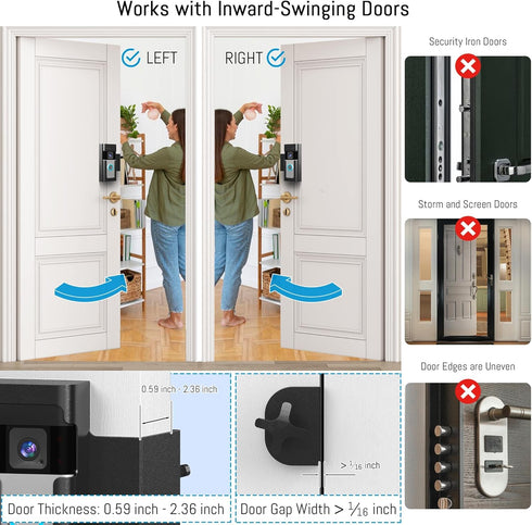 Anti Theft Ring Doorbell Mount - Renter Friendly Ring Doorbell Holder for Apartment Door - All Metal Ring Door Bracket