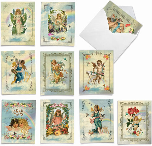 The Best Card Company 10 Boxed Thank You Notes - Assorted Stationery with Envelopes for Men and Women, Angelic Notes