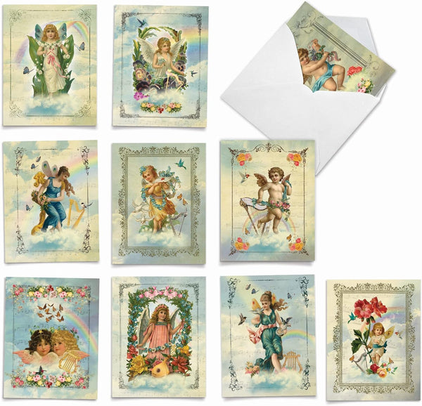 The Best Card Company 10 Boxed Thank You Notes - Assorted Stationery with Envelopes for Men and Women, Angelic Notes